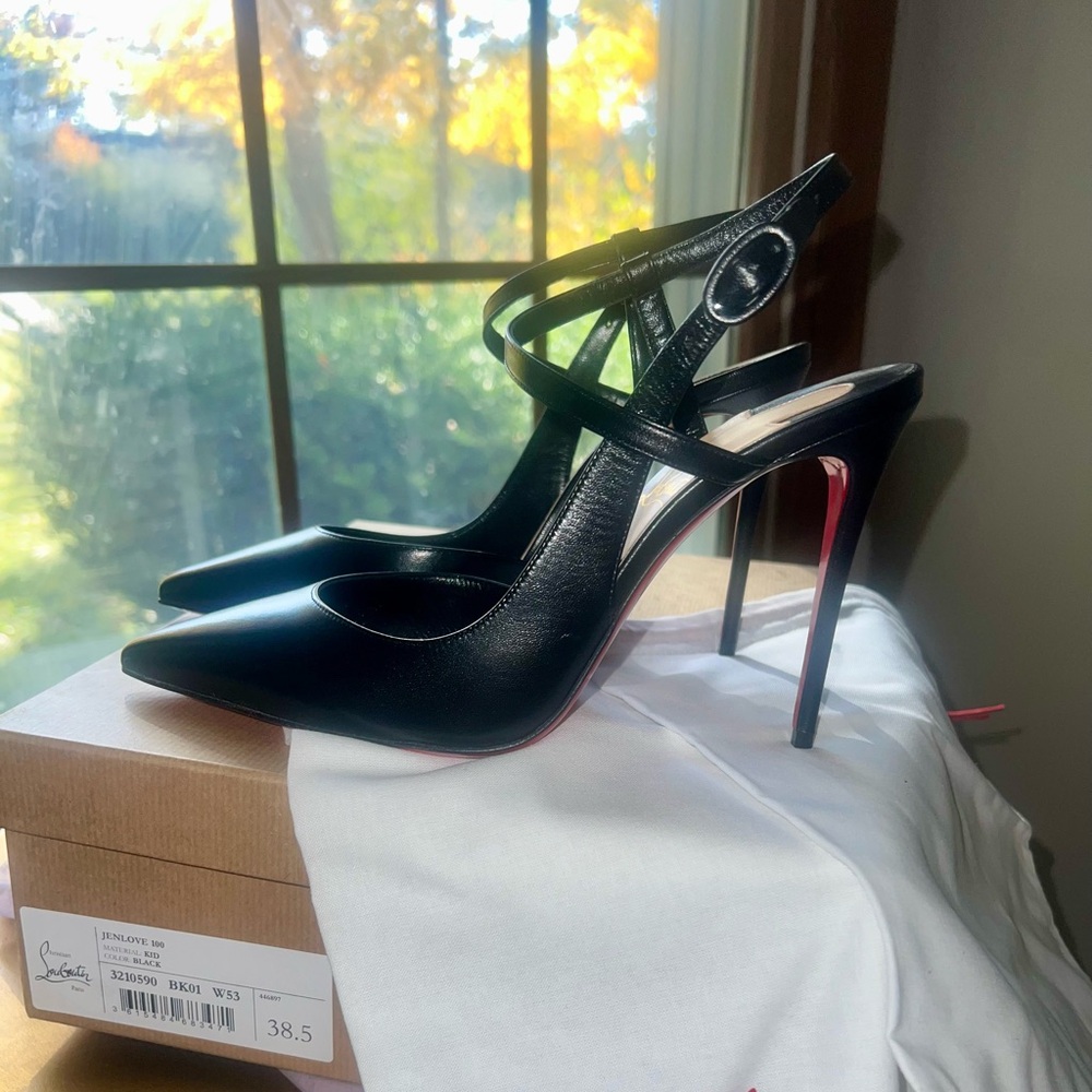Christian Louboutin Jenlove 100 Ankle Strap Pointed Toe Pump black leather new!